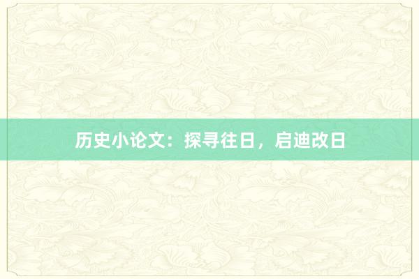 历史小论文:探寻往日,启迪改日